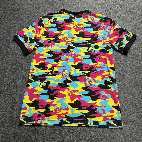 Disney Parks Mickey Mouse Camo Shirt Women Size Small Ringer All Over Mickey - Picture 5 of 7